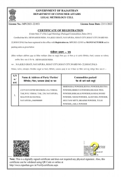 Hennahub India Metrology Certificate